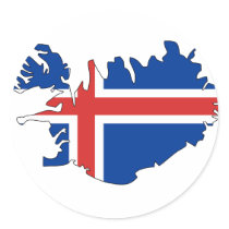 Iceland flag map round stickers