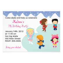 Iceskating Snowflake Birthday Party Invitations