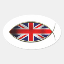 Ichthus - British Flag Oval Stickers