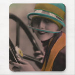 Iconic Early 20th Century Flapper Driving Car mousepads