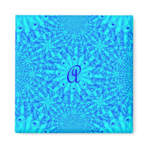 Icy Blue Fractal Monogram A Fridge Magnets