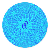 Icy Blue Fractal Monogram A Round Sticker