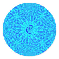 Icy Blue Fractal Monogram C Round Sticker