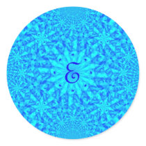 Icy Blue Fractal Monogram E Round Sticker