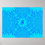 Icy Blue Fractal Monogram F posters