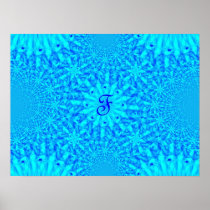 Icy Blue Fractal Monogram F Print