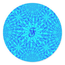 Icy Blue Fractal Monogram F Round Stickers