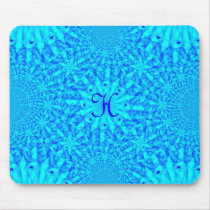 Icy Blue Fractal Monogram H Mouse Pad