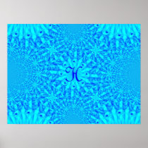 Icy Blue Fractal Monogram H Poster