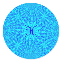 Icy Blue Fractal Monogram H Round Stickers