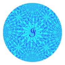 Icy Blue Fractal Monogram I Round Stickers