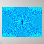 Icy Blue Fractal Monogram J posters