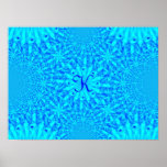 Icy Blue Fractal Monogram K posters