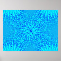 Icy Blue Fractal Monogram K Print