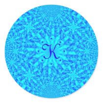 Icy Blue Fractal Monogram K Round Stickers
