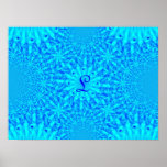 Icy Blue Fractal Monogram L posters