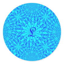 Icy Blue Fractal Monogram L Round Sticker