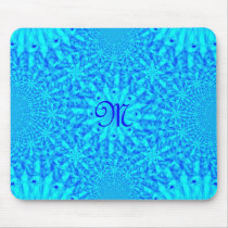 Icy Blue Fractal Monogram M Mousepad