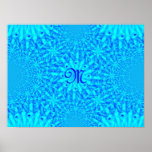 Icy Blue Fractal Monogram M posters