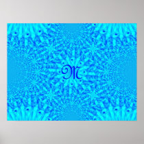 Icy Blue Fractal Monogram M Poster