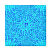 Icy Blue Fractal Monogram N Refrigerator Magnets