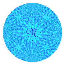 Icy Blue Fractal Monogram N Round Stickers