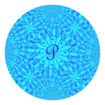 Icy Blue Fractal Monogram P Round Sticker