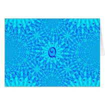 Icy Blue Fractal Monogram Q Greeting Cards