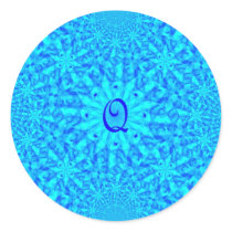 Icy Blue Fractal Monogram Q Stickers