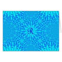Icy Blue Fractal Monogram R Greeting Card