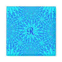 Icy Blue Fractal Monogram R Refrigerator Magnets