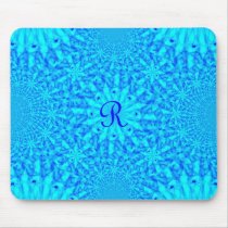 Icy Blue Fractal Monogram R Mousepads