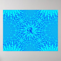 Icy Blue Fractal Monogram R Poster