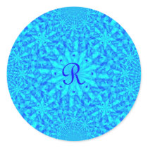 Icy Blue Fractal Monogram R Sticker