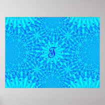 Icy Blue Fractal Monogram T Posters