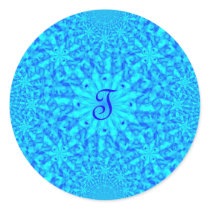 Icy Blue Fractal Monogram T Round Stickers