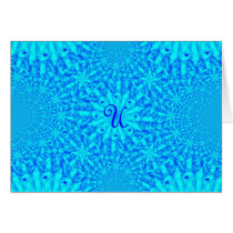 Icy Blue Fractal Monogram U Greeting Cards