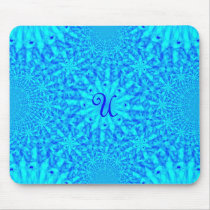 Icy Blue Fractal Monogram U Mouse Pads