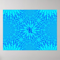 Icy Blue Fractal Monogram U Print