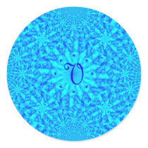 Icy Blue Fractal Monogram V Round Stickers
