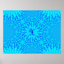 Icy Blue Fractal Monogram X Poster