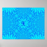 Icy Blue Fractal Monogram X posters