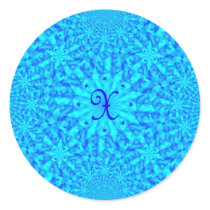 Icy Blue Fractal Monogram X Round Stickers