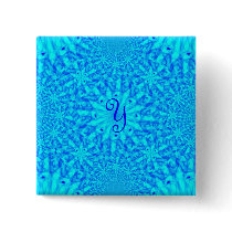 Icy Blue Fractal Monogram Y Pinback Button