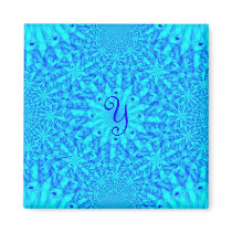 Icy Blue Fractal Monogram Y Refrigerator Magnets