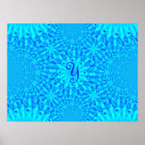Icy Blue Fractal Monogram Y Posters