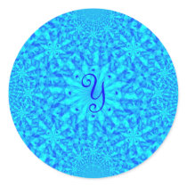 Icy Blue Fractal Monogram Y Round Stickers