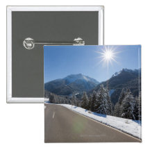 Idyllic empty road thrugh a winter landscape, 2 pins