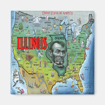 Illinois USA Map Refrigerator Magnets