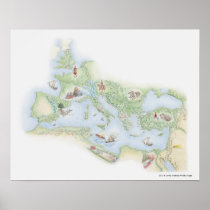 Illustrated map of Roman Empire Poster